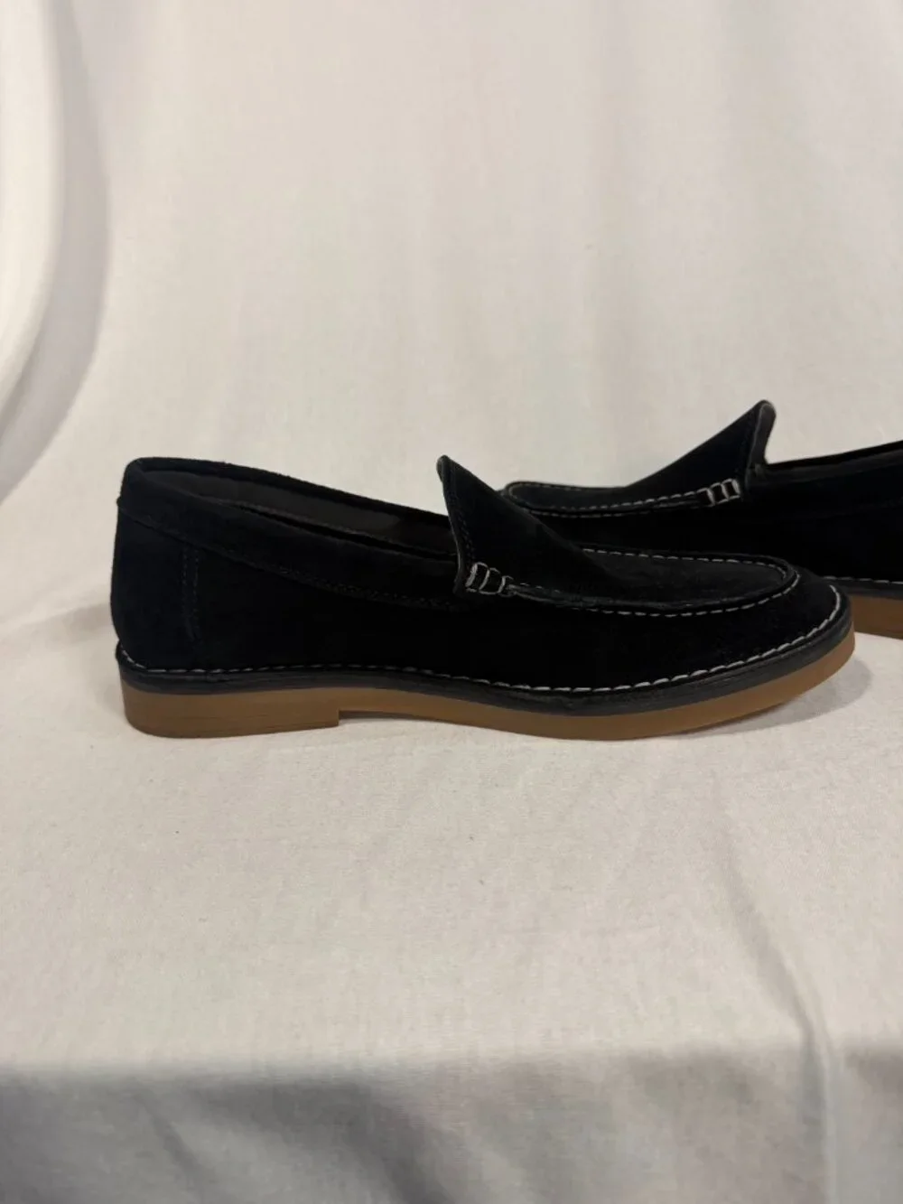 Hush Puppies Mens Loafers Size 10 Black Suede Slip On Moc Toe Shoes Casual Fall